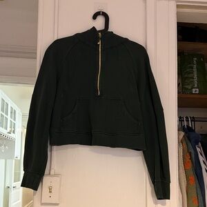 Lululemon Dark Green Crop Hoodie with Gold Zipper